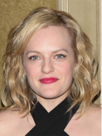 Elisabeth Moss Blonde Wavy Chin Length Capless Remy Human Hair Wigs 12 Inches