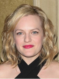 Elisabeth Moss Blonde Wavy Chin Length Capless Remy Human Hair Wigs 12 Inches