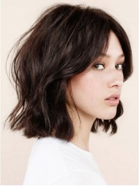Bob Style Brown Wavy Lace Front Human Hair Wigs 14 Inches