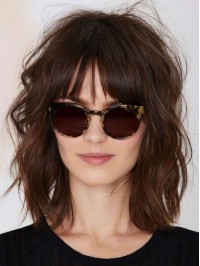 Brown Medium Wavy Capless Remy Human Hair Wigs 14 Inches With Bangs