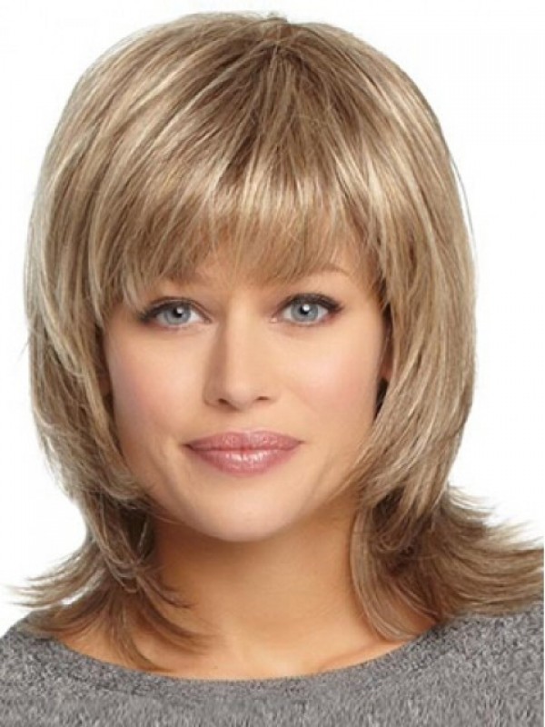 Blonde Medium Smooth Full Lace Remy Human Hair Wigs