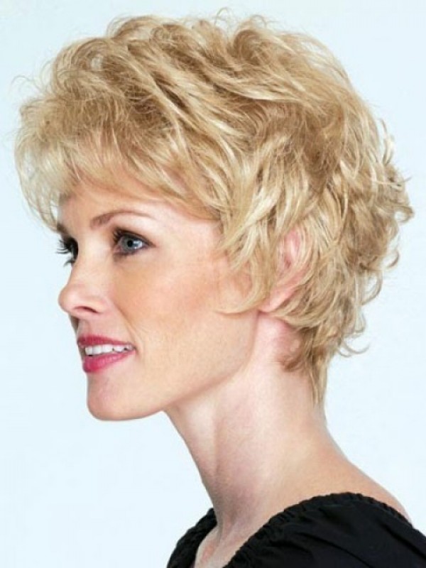 Blonde Short Wavy Capless Remy Human Hair Wigs With Bangs 8 Inches