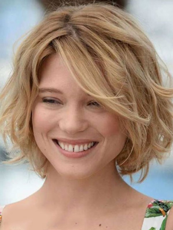 Fluffy Short Bob Hairstyle Human Hair Wavy Lace Front Wigs 10 Inches