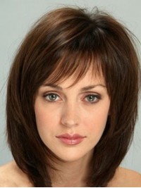 Chin Length Straight Capless Human Hair Wigs With Bangs 12 Inches