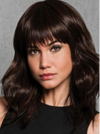 Brown Long Loose Wave Capless Human Hair Wigs With Bangs