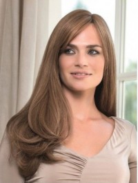 Long Wavy Capless Human Hair Wigs With Side Bangs 26 Inches
