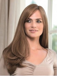 Long Wavy Capless Human Hair Wigs With Side Bangs 26 Inches