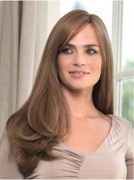 Long Wavy Capless Human Hair Wigs With Side Bangs ...