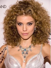 Light Brown Curly Capless Human Remy Hair Wigs 16 Inches