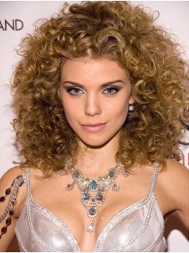 Light Brown Curly Capless Human Remy Hair Wigs 16 ...