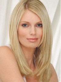 Blonde Straight Lace Front Human Hair Wigs With Side Bangs 16 Inches
