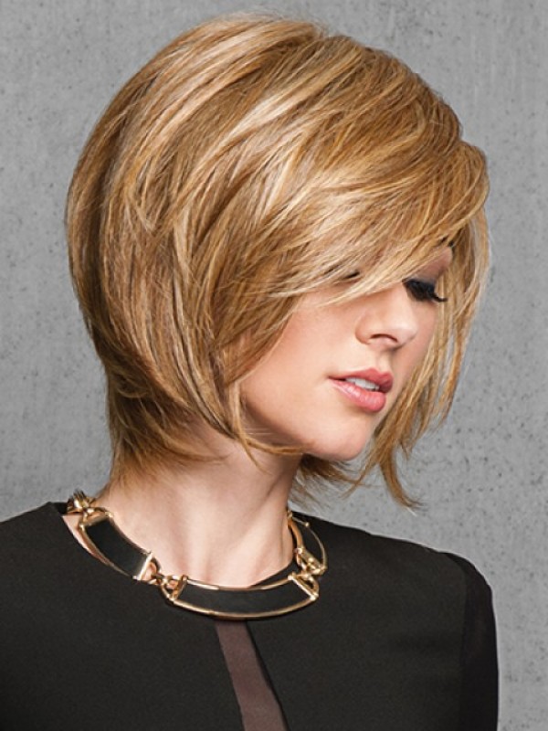 Capless Blonde Straight Remy Human Hair Wigs 8 Inches