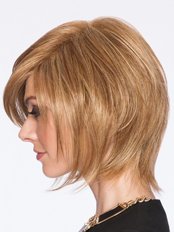 Capless Blonde Straight Remy Human Hair Wigs 8 Inches