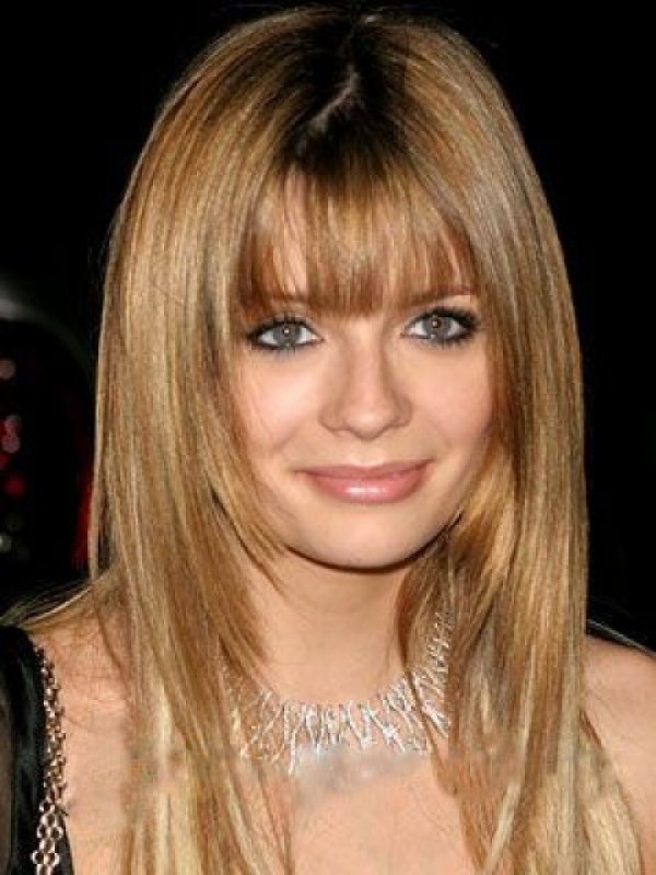 Long Blonde Straight Capless Human Hair Wigs With Bangs 14 Inches
