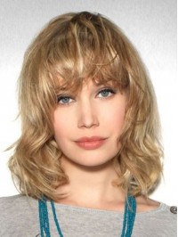 Shoulder Length Blonde Wavy Lace Front Remy Human Hair Wigs 14 Inches