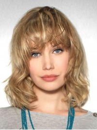 Shoulder Length Blonde Wavy Lace Front Remy Human Hair Wigs 14 Inches