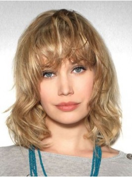 Shoulder Length Blonde Wavy Lace Front Remy Human ...