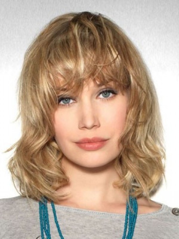 Shoulder Length Blonde Wavy Lace Front Remy Human Hair Wigs 14 Inches