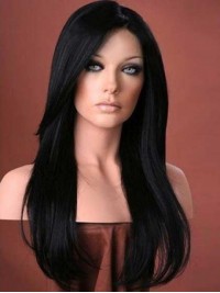 Black Long Straight Lace Front Remy Human Hair Wigs