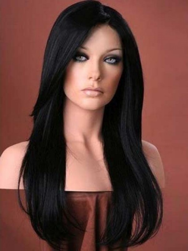 Black Long Straight Lace Front Remy Human Hair Wigs