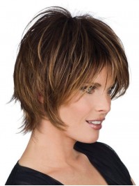 Layered Two-Tones Straight Capless Remy Human Hair Wigs 8 Inches