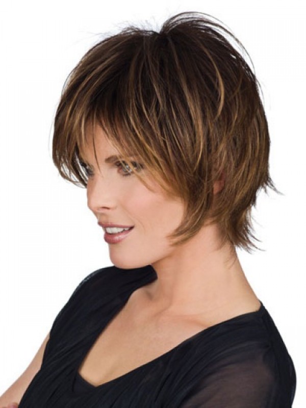 Layered Two-Tones Straight Capless Remy Human Hair Wigs 8 Inches