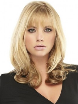 Blonde Capless Wavy Human Hair Wigs With Bangs 20 ...