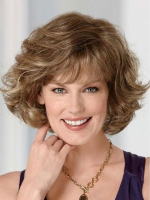 Layered Short Wavy Capless Human Hair Wigs With Bangs 10 Inches