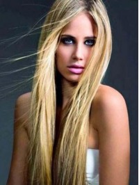 Central Parting Blonde Human Hair Straight Lace Front Wigs 28 Inches