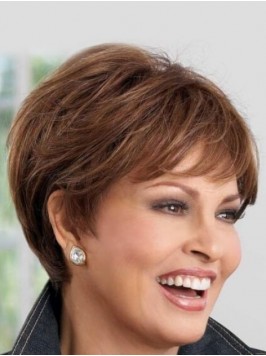 Brown Short Straight Capless Remy Human Hair Wigs ...