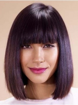 Bob Style Medium Capless Straight Human Hair Wigs ...