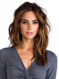 Central Parting Long Wavy Brown Lace Front Remy Human Hair Wigs 16 Inches