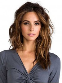 Central Parting Long Wavy Brown Lace Front Remy Human Hair Wigs 16 Inches