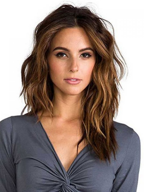 Central Parting Long Wavy Brown Lace Front Remy Human Hair Wigs 16 Inches