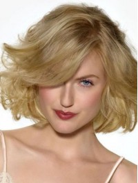 Should Length Blonde Capless Wavy Human Hair Wigs With Bangs
