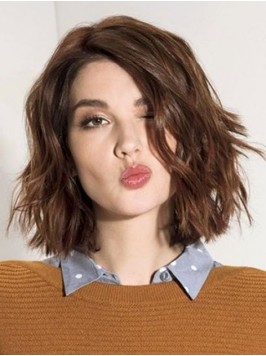 Bob Style Wavy Capless Human Hair Wigs With Side B...