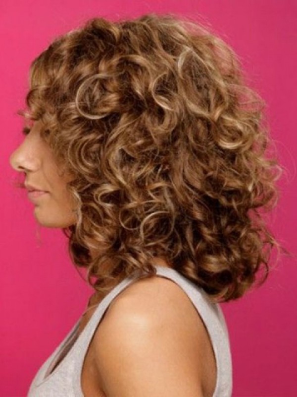 Brown Big Volumn Capless Curly Human Hair Wigs 16 Inches