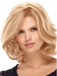 Layered Blonde Medium Wavy Lace Front Remy Human Hair Wigs 10 Inches