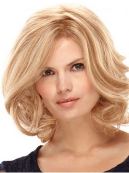 Layered Blonde Medium Wavy Lace Front Remy Human H...
