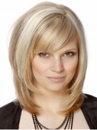 Blonde Straight Capless Remy Human Hair Wigs With Bangs 12 Inches