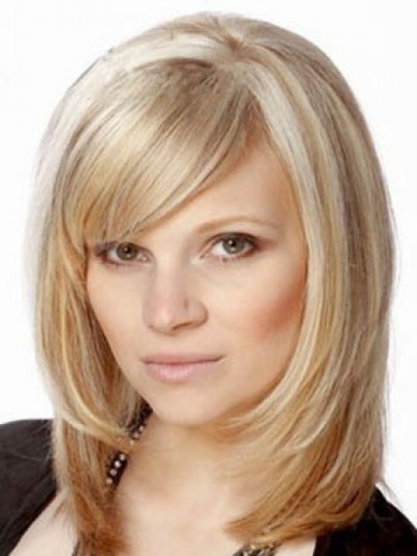 Blonde Straight Capless Remy Human Hair Wigs With Bangs 12 Inches