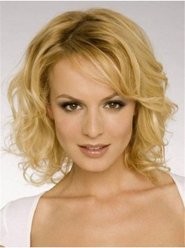 Fluffy Blonde Medium Capless Wavy Human Hair Wigs ...