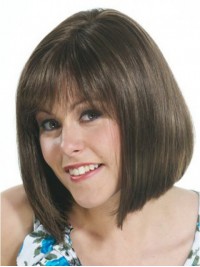 Bob Style Remy Human Hair Capless Wigs With Bangs 12 Inches