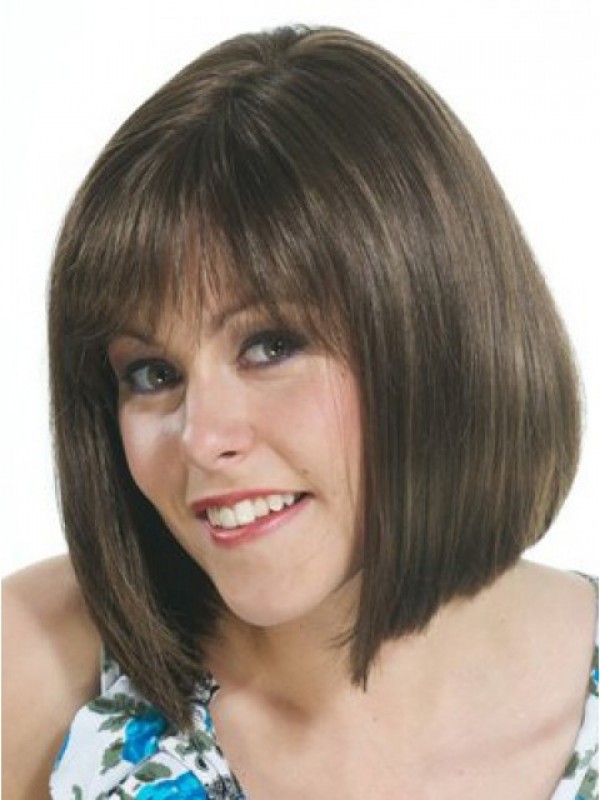 Bob Style Remy Human Hair Capless Wigs With Bangs 12 Inches