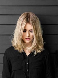 Central Parting Blonde Wavy Lace Front Remy Human Hair Wigs 14 Inches