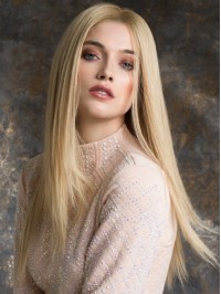 Central Parting Blonde Long Straight Lace Front Remy Human Hair Wigs 26 Inches