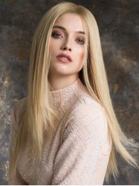 Central Parting Blonde Long Straight Lace Front Remy Human Hair Wigs 26 Inches