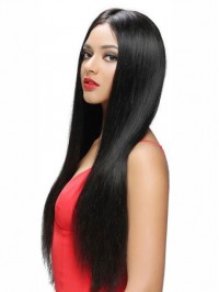 Elva Long Black Central Parting Lace Front Human Hair Wigs 26 Inches