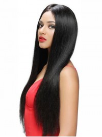 Elva Long Black Central Parting Lace Front Human Hair Wigs 26 Inches