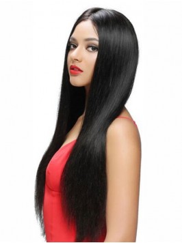 Elva Long Black Central Parting Lace Front Human H...